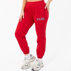 NWT FLEO Varsity Affinity Sweatpants Size Medium Color Salsa